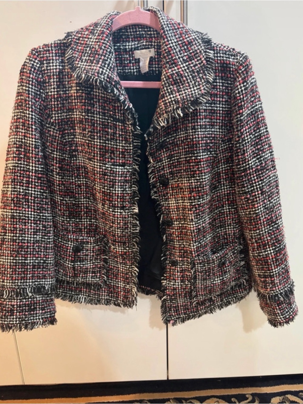 Chico's Multi-Color Tweed Fringed Open-Front Jacket